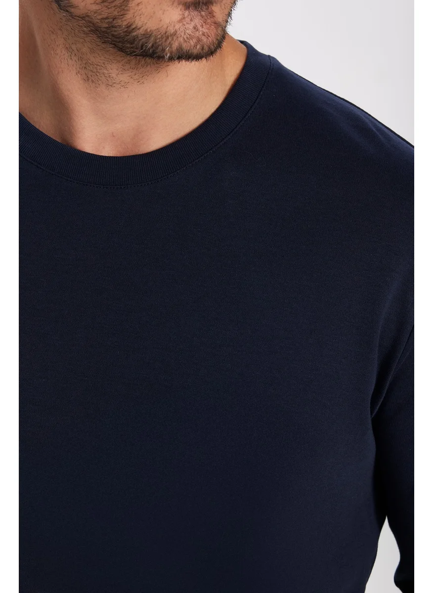 تودورس Unisex Relax Fit Comfortable Cut Cotton Crew Neck Navy Blue Sweatshirt