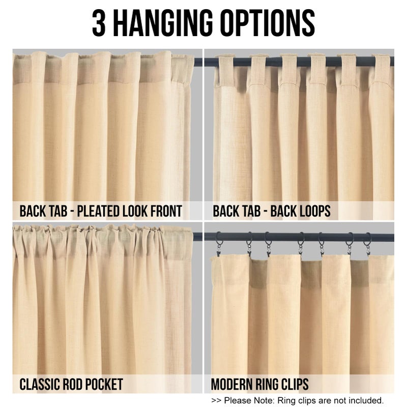 FINECITY Taupe Curtains 90 Inches Long for Living Room  Country Rusitc Privacy Semi Sheer Linen Curtain 2 Panels  Farmhouse Light Filtering Burlap Look Linen Boho Drapes  52 x 90 Inch  Taupe/Tan - Image 2