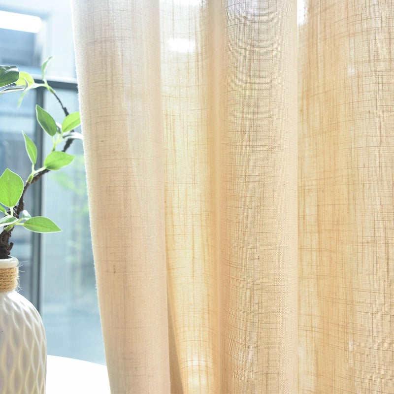 FINECITY Taupe Curtains 90 Inches Long for Living Room  Country Rusitc Privacy Semi Sheer Linen Curtain 2 Panels  Farmhouse Light Filtering Burlap Look Linen Boho Drapes  52 x 90 Inch  Taupe/Tan - Image 5