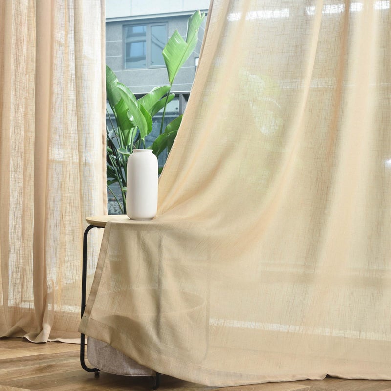 FINECITY Taupe Curtains 90 Inches Long for Living Room  Country Rusitc Privacy Semi Sheer Linen Curtain 2 Panels  Farmhouse Light Filtering Burlap Look Linen Boho Drapes  52 x 90 Inch  Taupe/Tan - Image 4