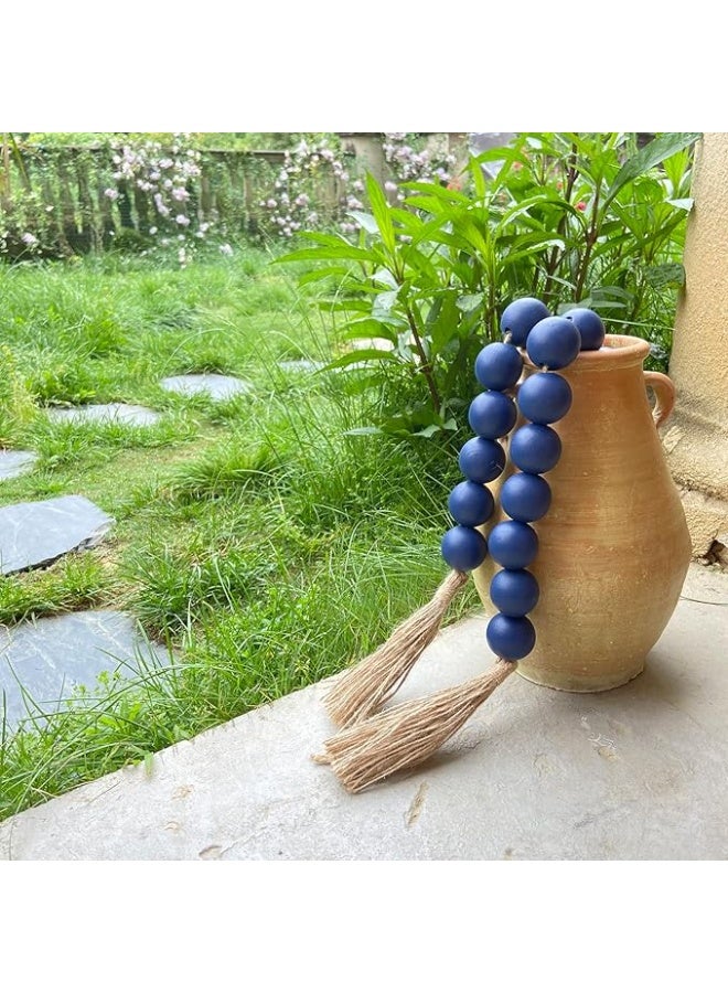 OMISHE Extra Large Wood Bead Garland in Navy Blue with 1.6" Diameter Wooden Beads and Tassels, 41" Long Rustic Farmhouse Country Decorative Beads for Home Wooden Decor, Navy Blue - Image 5