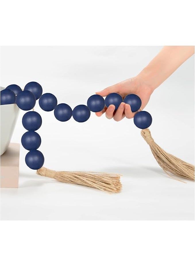 OMISHE Extra Large Wood Bead Garland in Navy Blue with 1.6" Diameter Wooden Beads and Tassels, 41" Long Rustic Farmhouse Country Decorative Beads for Home Wooden Decor, Navy Blue - Image 2