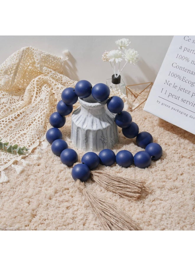 OMISHE Extra Large Wood Bead Garland in Navy Blue with 1.6" Diameter Wooden Beads and Tassels, 41" Long Rustic Farmhouse Country Decorative Beads for Home Wooden Decor, Navy Blue - Image 4