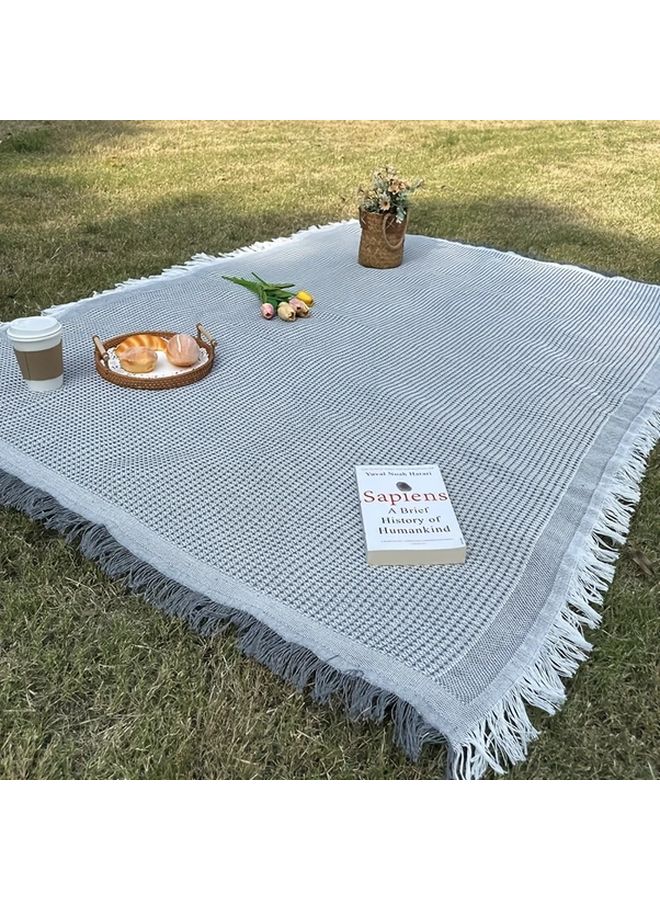 Off White 90X90 Lightweight Moisture Resistant Camping Rug Fringe Design Picnic Mat - Image 4