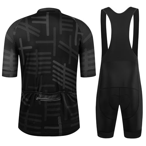 GCRFL Men's Cycling Jersey Set Road Bike Shorts Sleeves Jersey Zipper Pokcet Bib Shorts with Padded, Cycling Clothing kit Men (Black, L) - Image 2