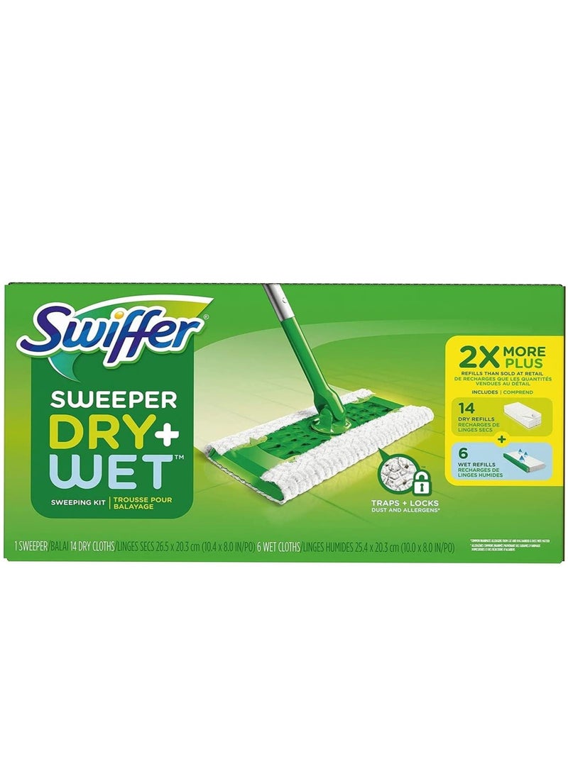 Swiffer Lightweight Compact Sweeper Wet+Dry Sweeping Kit With 1 Sweeper + 14 Dry Cloths + 6 Wet Cloths - Image 5