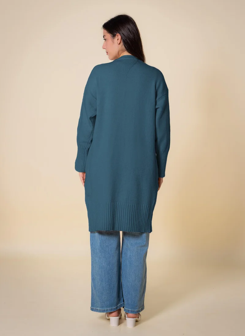 Shapes Blue LONG KNITTED CARDIGAN for Women | Best Price UAE