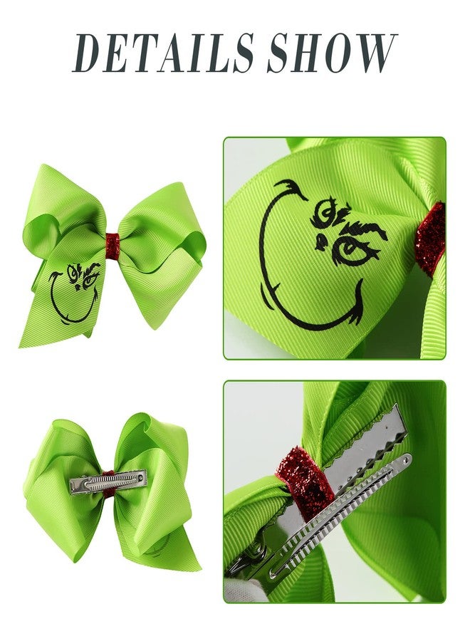 Fancheer 5 Inch Green Hair Bow Clips 4Pcs Christmas Tree Decorations Women Girls Costume Accessories - Image 2