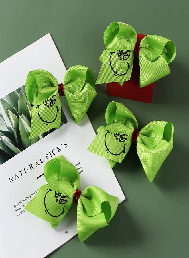 Fancheer 5 Inch Green Hair Bow Clips 4Pcs Christmas Tree Decorations Women Girls Costume Accessories - Image 3