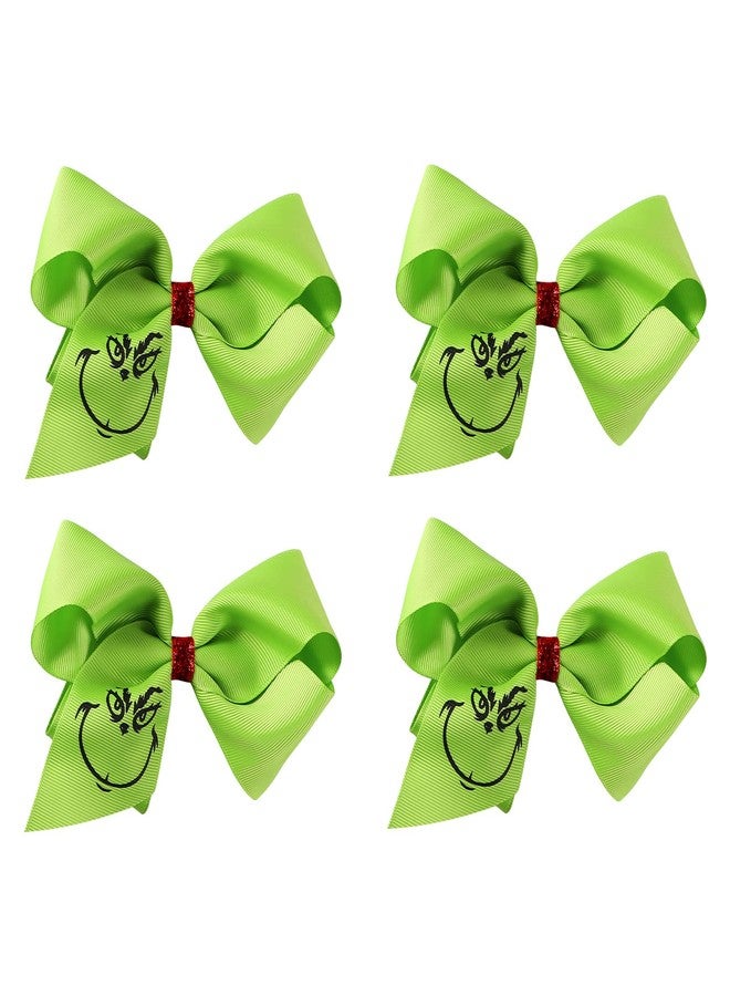 Fancheer 5 Inch Green Hair Bow Clips 4Pcs Christmas Tree Decorations Women Girls Costume Accessories - Image 1