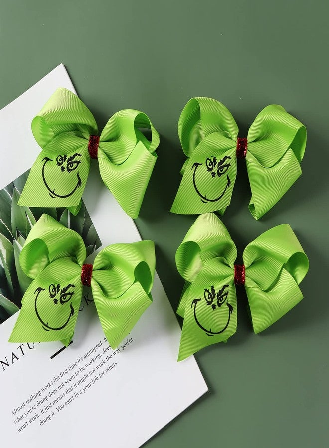 Fancheer 5 Inch Green Hair Bow Clips 4Pcs Christmas Tree Decorations Women Girls Costume Accessories - Image 4