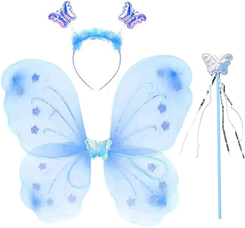 Royals BLUE Net Fairy Butterfly Wings Costume for Baby Girls in Blue – Soft Angel Dress Up Wings Birthday Party, Kids Fancy Dress, Party Gift for Girls, Magical Fairy Tale Costume Accessory - Image 1
