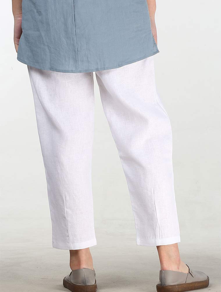 LaovanIn Women's Linen Cropped Pants Tapered Ankle Capris Trousers Elastic Waist Medium White - Image 4