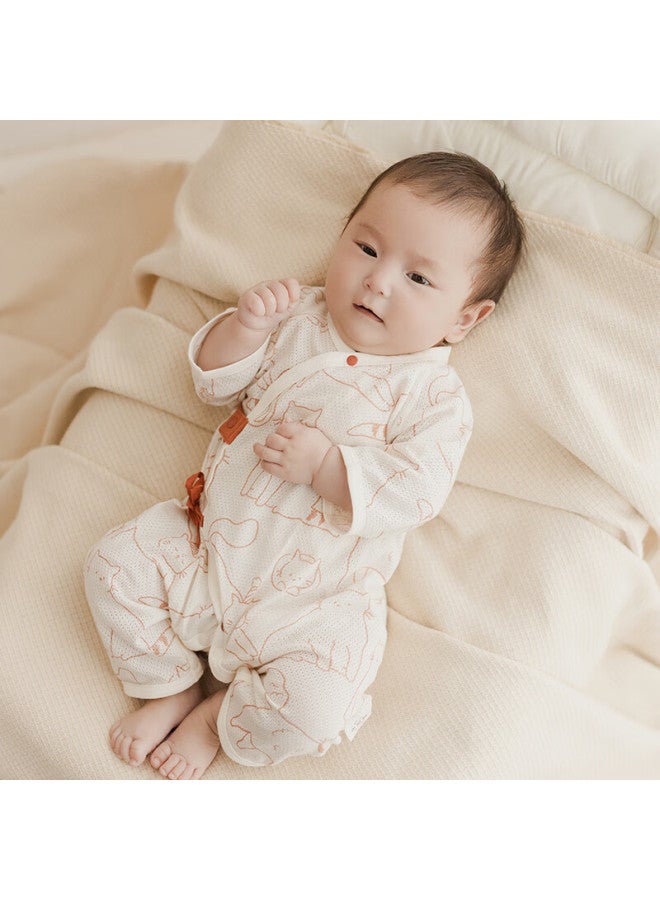 Good bear Guaiqi Xiong Newborn Baby Pure Cotton Onesie, Summer Thin Style, Three-quarter Sleeve, Air Conditioning Suit, Infant R Per, Monk Robe - Image 1