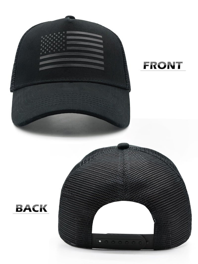 HAFOUXIGM 2 Packs American Flag Trucker Hat, Adjustable Mesh Snapback USA Flag Baseball Caps for Men Women - Image 5