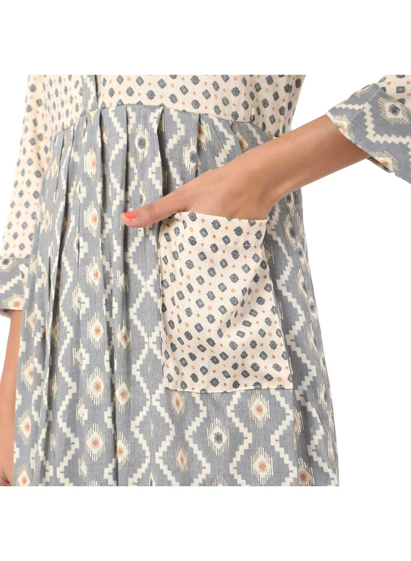 HANA & SARA SHORT BLUE COLOUR STYLISH HIGH QUALITY PRINTED WITH FRONT BUTTONED STYLED ARABIC KAFTAN JALABIYA DRESS