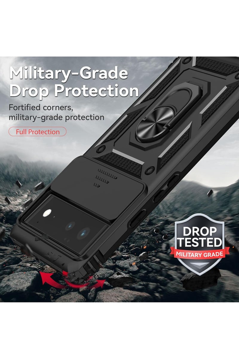 SanHu for Google Pixel 6 Case Cover, Slide Camera Lens Cover, Magnetic Ring Holder Kickstand Protective Phone Case for Google Pixel 6, Black - Image 4