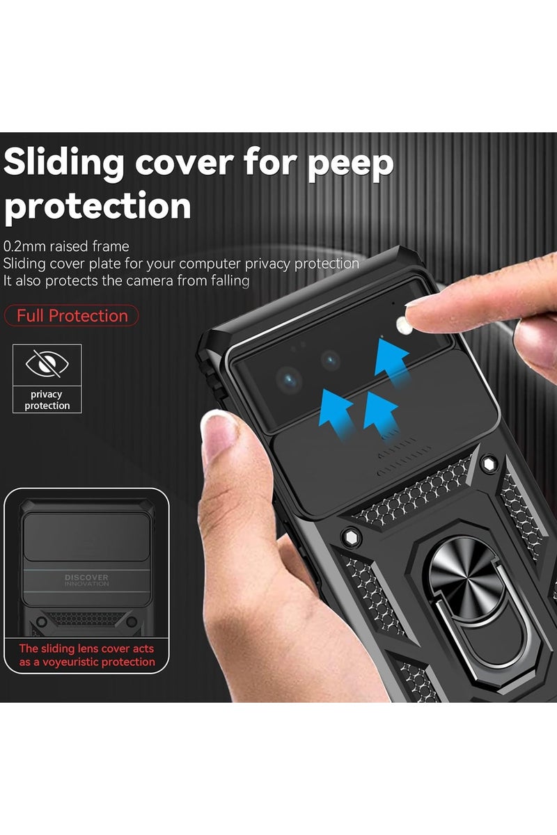 SanHu for Google Pixel 6 Case Cover, Slide Camera Lens Cover, Magnetic Ring Holder Kickstand Protective Phone Case for Google Pixel 6, Black - Image 3