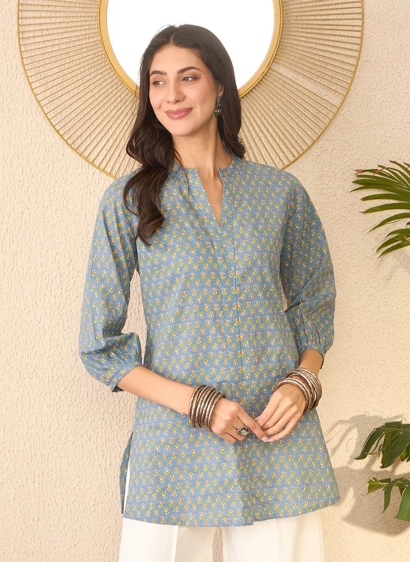 زيري سوق Grey Cotton Blend Floral Print Tunic Only