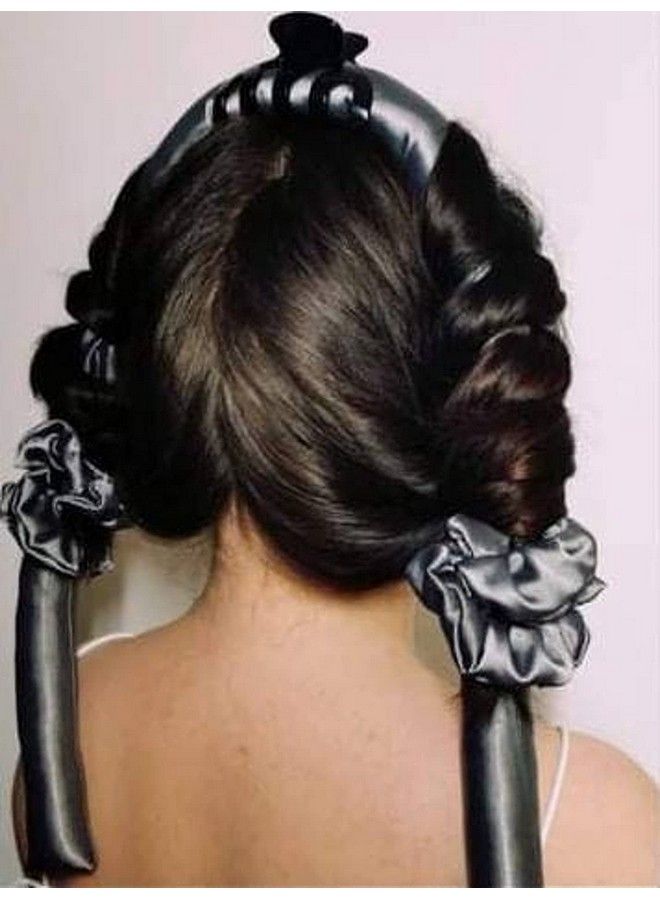 AGASTI طقم ربطات حرير CURLING بدون حرارة مع 2 رباط شعر حرير ساتين مجموعة ربطات CURLER بدون حرارة (عبوة من 1) (رمادي) - Image 3