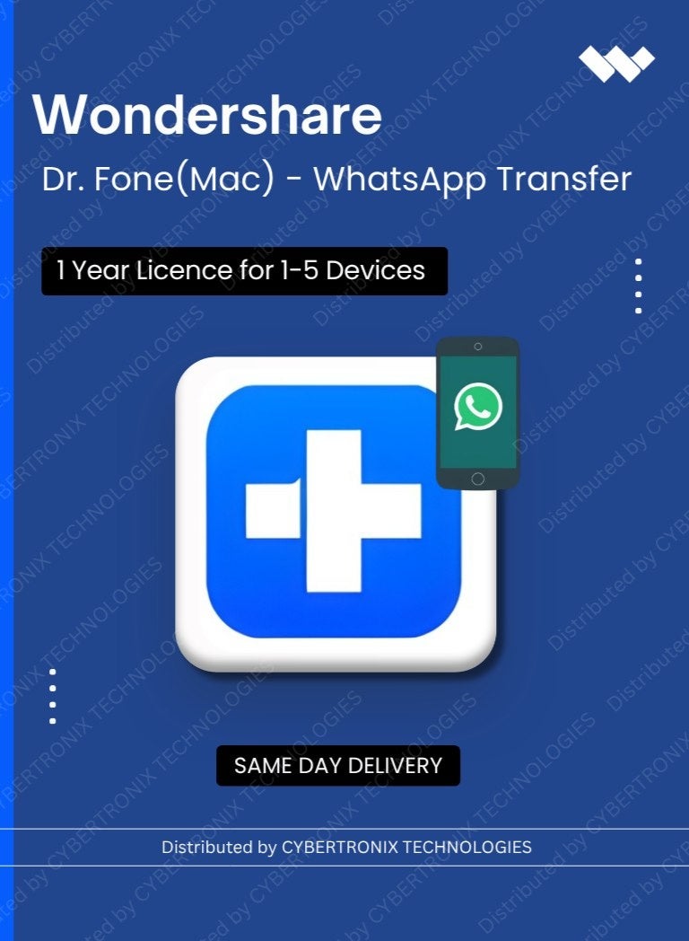 Wondershare Dr.Fone (Mac) - WhatsApp Transfer |1 Year |1-5 Devices | Digital License | Same Day Delivery