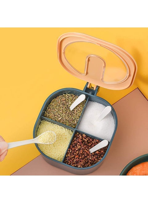 SPARVATE 4 Compartments Seasoning BoxSpice BoxSpice Container BoxMasala Box Case Set Storage Container Condiment Jars Dispenser for Salt Sugar Cruet with Cover