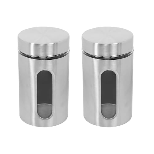WRINGO Steel Cover Window Clear Glass Jars, Pantry Organizers Containers for Kitchen Storage Food Spices Canister with Airtight Lid Container Organizer, Tea Coffee & Sugar (H4284-1000ML, Set of 2) - Image 1