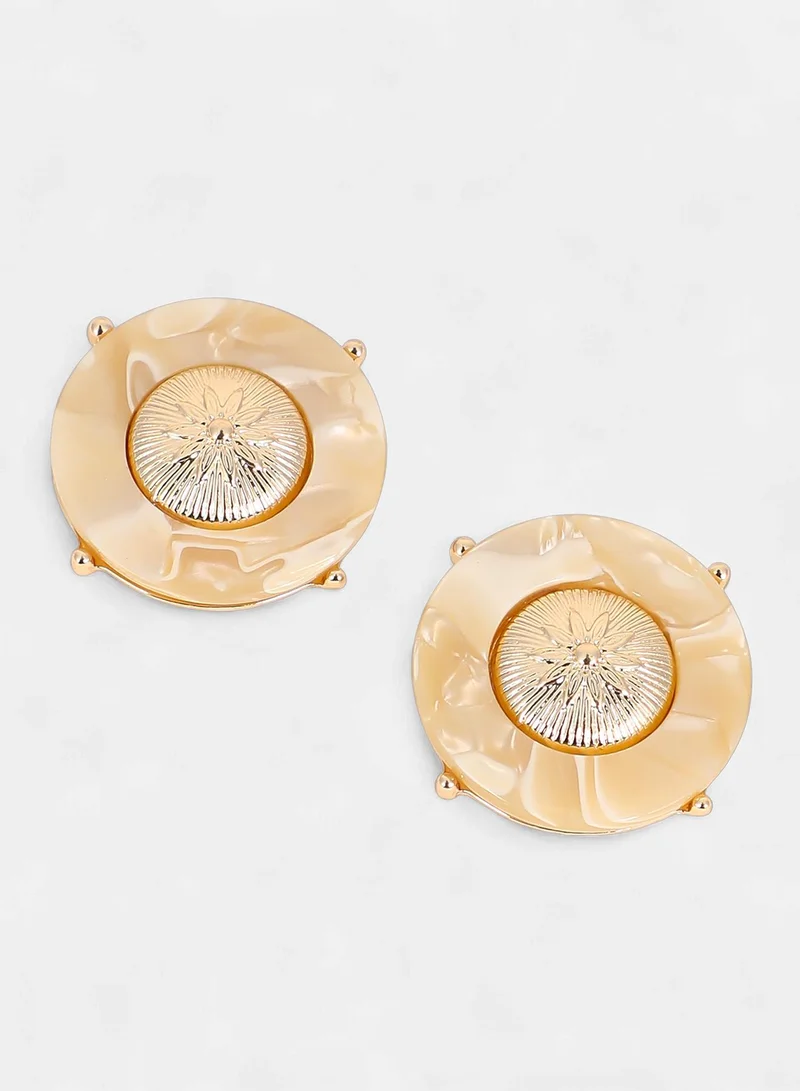 Sohi  Women The Tortoiseshell-Medallion Stud Earrings | California Gold Colour | One-Size | Metallic Alloy Material | Push Back Closure | Earrings For Casual & Evening Wear for Women | Best Price UAE