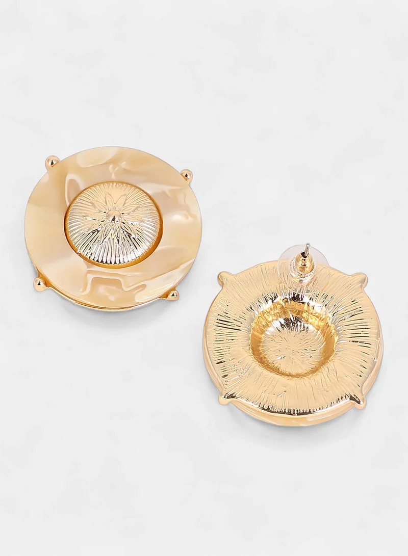 Sohi  Women The Tortoiseshell-Medallion Stud Earrings | California Gold Colour | One-Size | Metallic Alloy Material | Push Back Closure | Earrings For Casual & Evening Wear for Women | Best Price UAE