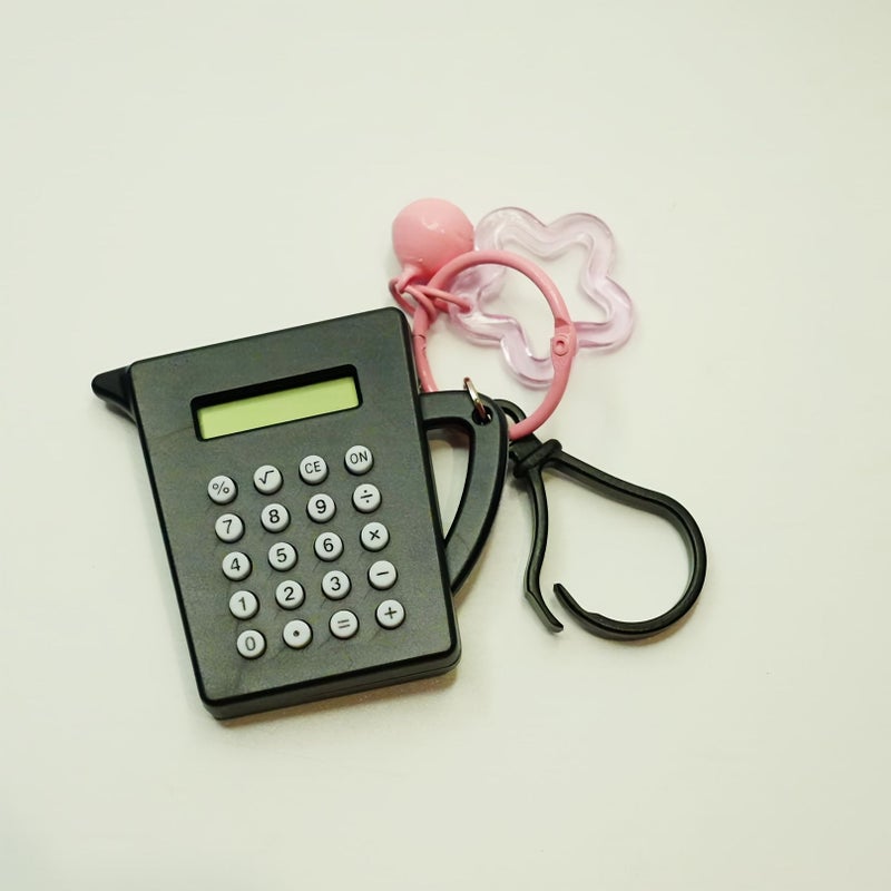 1pc Calculator And 1pc Keychain Pendant Combo Set Mini Water Bottle Shaped Calculator Deep Black With Pink Pendant Cute Office Back To School Gift With Button Battery - Image 5