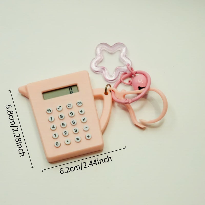 1pc Calculator And 1pc Keychain Pendant Combo Set Mini Water Bottle Shaped Calculator Deep Black With Pink Pendant Cute Office Back To School Gift With Button Battery - Image 2