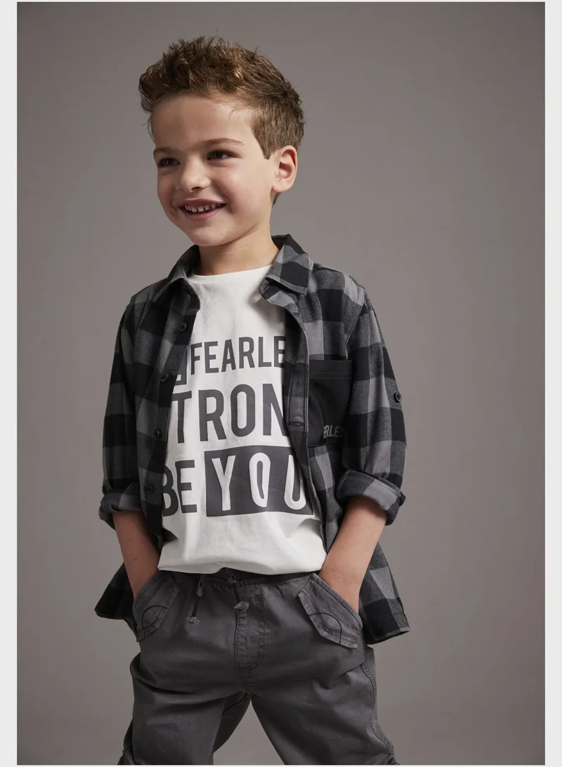 mothercare Kids Text Print T-Shirt & Checks Shirt Set