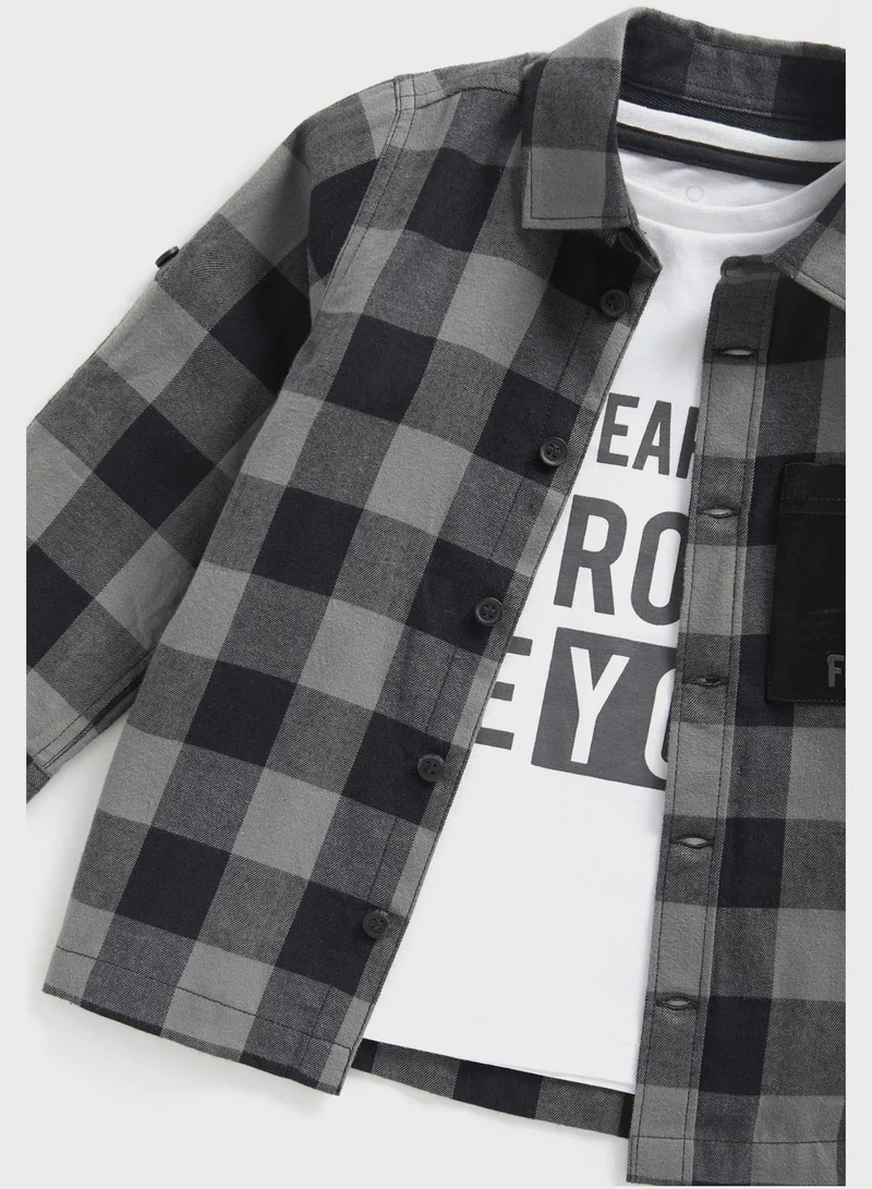 mothercare Kids Text Print T-Shirt & Checks Shirt Set