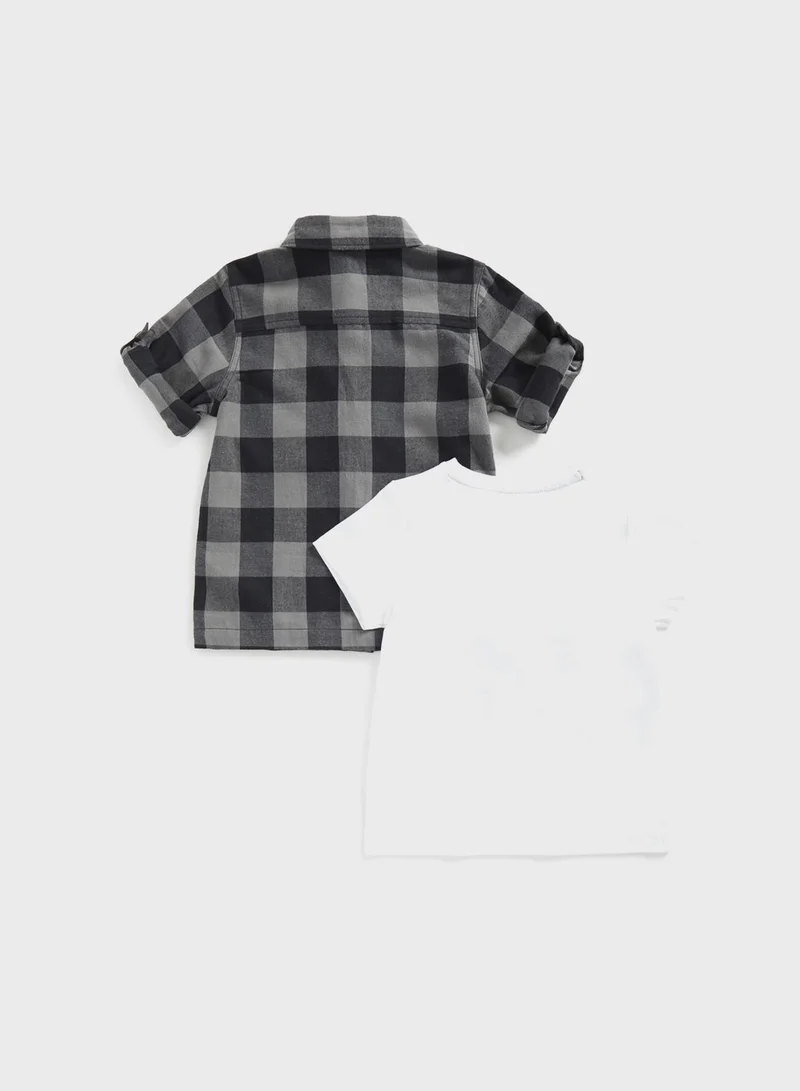 mothercare Kids Text Print T-Shirt & Checks Shirt Set