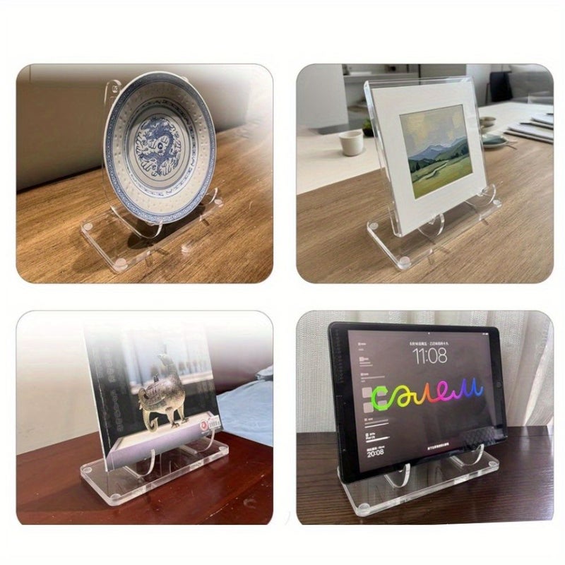 ITECHJOY 1 Pack Display Easel Stand Acrylic Transparent Square Stand for Desktop Photo Frame Books Decorative Plates Plaques Photos Dishes - Image 2