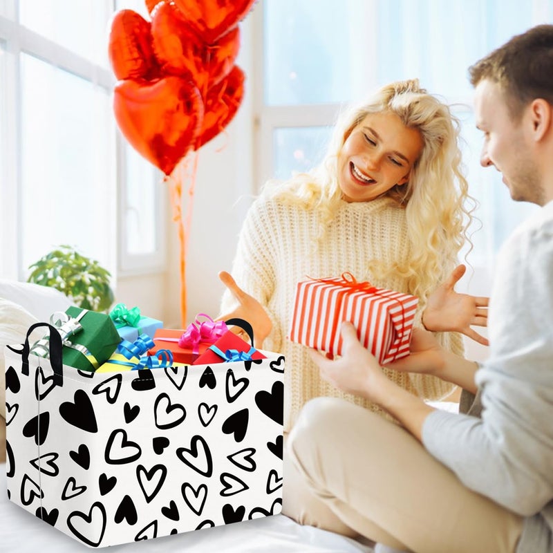 FXOCSHE Rectangular Valentines Day Gift Basket Empty,Heart Gift basket Organizer Bins for Girls Room Decor,Nursery hamper,Easter decor(Lovely black heart) - Image 2