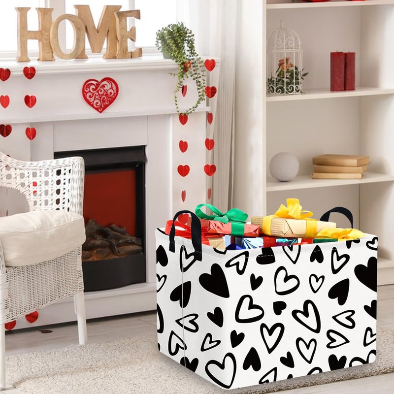FXOCSHE Rectangular Valentines Day Gift Basket Empty,Heart Gift basket Organizer Bins for Girls Room Decor,Nursery hamper,Easter decor(Lovely black heart) - Image 5
