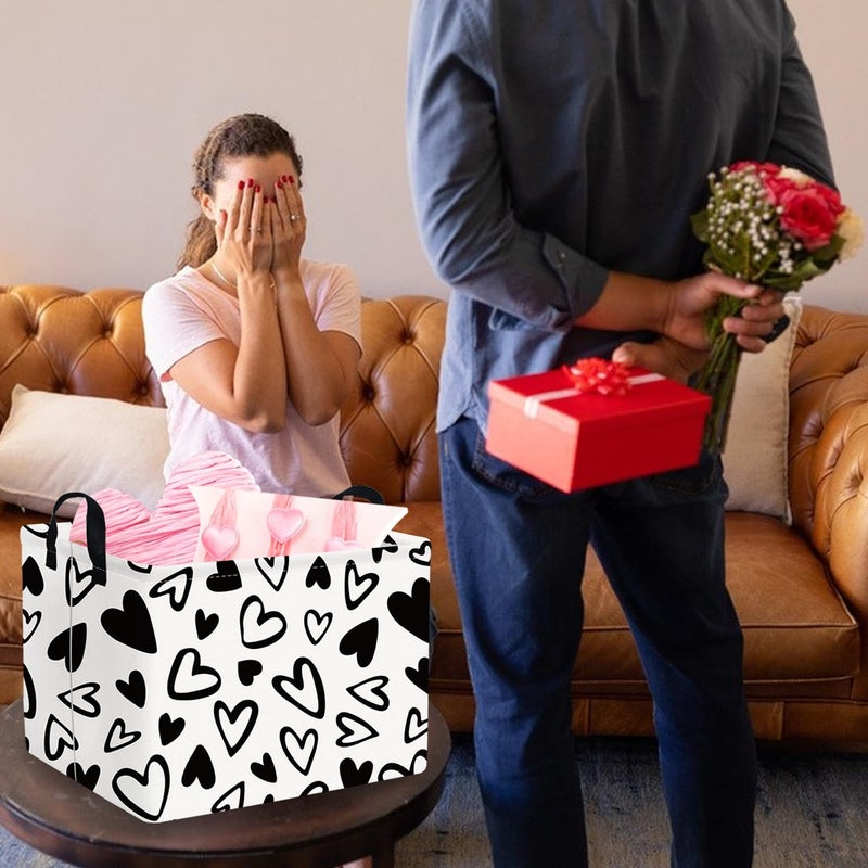 FXOCSHE Rectangular Valentines Day Gift Basket Empty,Heart Gift basket Organizer Bins for Girls Room Decor,Nursery hamper,Easter decor(Lovely black heart) - Image 4