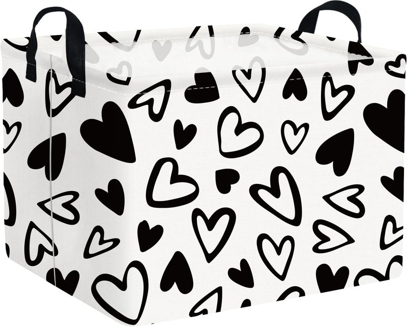 FXOCSHE Rectangular Valentines Day Gift Basket Empty,Heart Gift basket Organizer Bins for Girls Room Decor,Nursery hamper,Easter decor(Lovely black heart) - Image 1