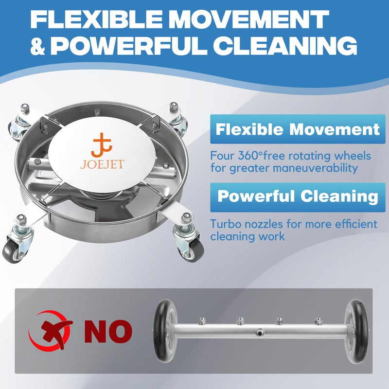 JOEJET Undercarriage Pressure Washer Attachment, Undercarriage Cleaner with 4 Wheels, 14 Inch Under Car Washer, 3 Power Washer Extension Wands, 4000 PSI - Image 2