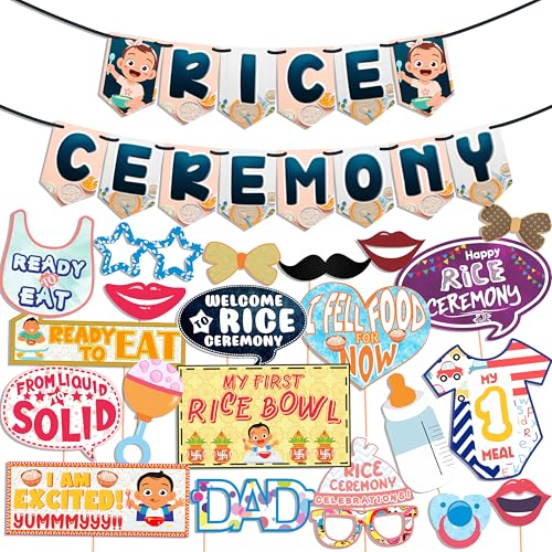 WOBBOX Annaprashan Party Props with Rice Ceremony Blue Color Bunting Banner, Annaprashan Party Decoration (23 Pcs Combo) - Image 1