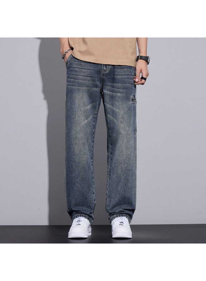 TonLion korean Style Versatile Spring Patchwork Jeans, Youth Casual Retro Washed Straight-leg Pants - Image 3