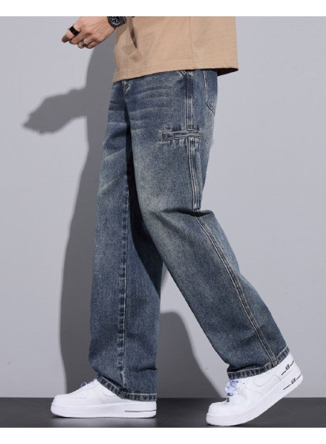 TonLion korean Style Versatile Spring Patchwork Jeans, Youth Casual Retro Washed Straight-leg Pants - Image 1