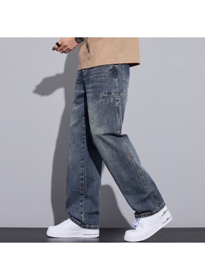 TonLion korean Style Versatile Spring Patchwork Jeans, Youth Casual Retro Washed Straight-leg Pants - Image 2