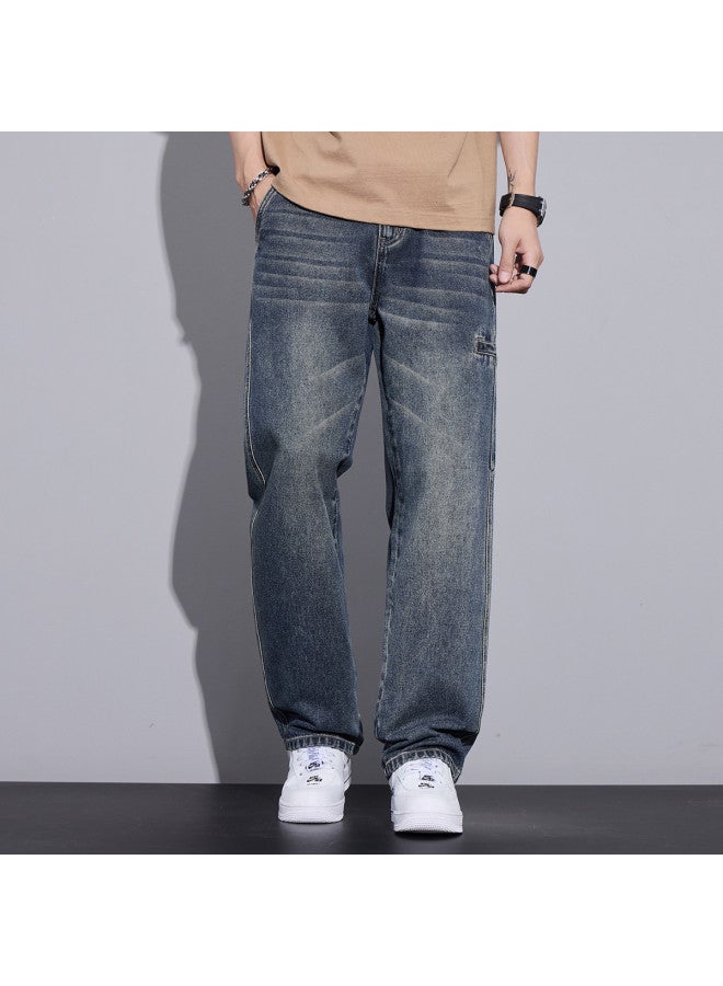 TonLion korean Style Versatile Spring Patchwork Jeans, Youth Casual Retro Washed Straight-leg Pants - Image 4
