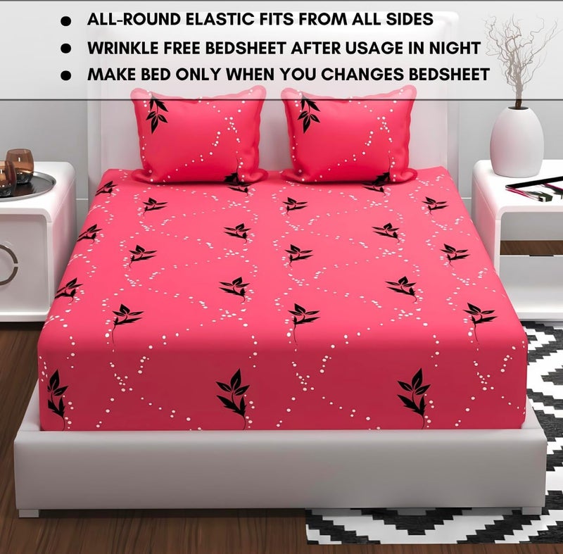 RVS DECOR شراشف سرير ملكي قطنية مرنة من RVS DECOR بحجم كينغ مع غطاءين للوسادة (وردي باتي) 72 x 78 x 8 بوصة - Image 3