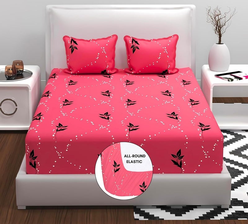 RVS DECOR شراشف سرير ملكي قطنية مرنة من RVS DECOR بحجم كينغ مع غطاءين للوسادة (وردي باتي) 72 x 78 x 8 بوصة - Image 1