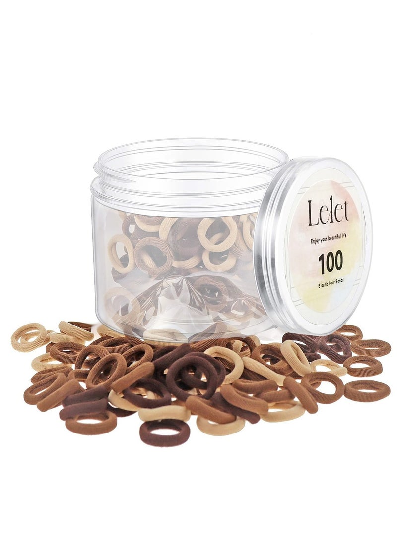 Lelet 100pcs Small Hair Ties Band for Thick and Curly Hair Ponytail Holders Soft & Seamless Baby Hair Ties, Hair Elastic Band for Women or Baby Girls With Box- Brown - Image 1