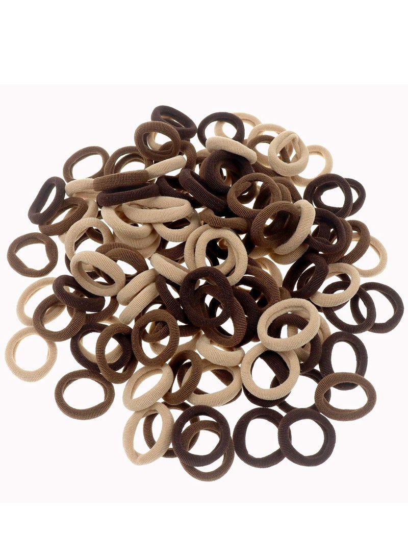 Lelet 100pcs Small Hair Ties Band for Thick and Curly Hair Ponytail Holders Soft & Seamless Baby Hair Ties, Hair Elastic Band for Women or Baby Girls With Box- Brown - Image 5
