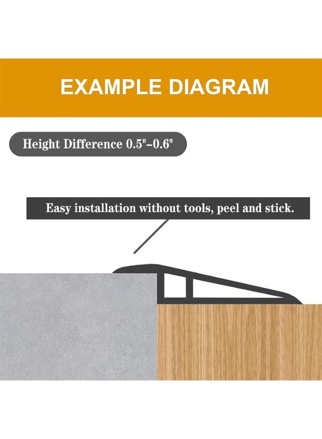 شريط عتبة انتقالي ذاتي اللصق لأرضيات الفينيل، عتبة من 1/2 بوصة إلى 3/5 بوصة، شريط مخفض للانتقال من الباب/السجاد إلى البلاط، حافة تزيينية للمدخل لأرضيات الفينيل والبلاط والسجاد (اللون: - Image 3